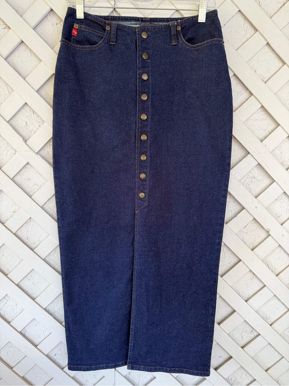 Vintage Y2K Mudd Dark Indigo Denim Button-Front Midi Maxi Pencil Skirt Boho sz5